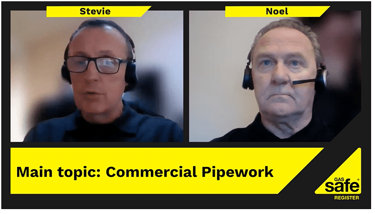 Stevie and Noel from Gas Safe Register's Technical Team discuss commercial pipework on Gas Safe Register's YouTube channel