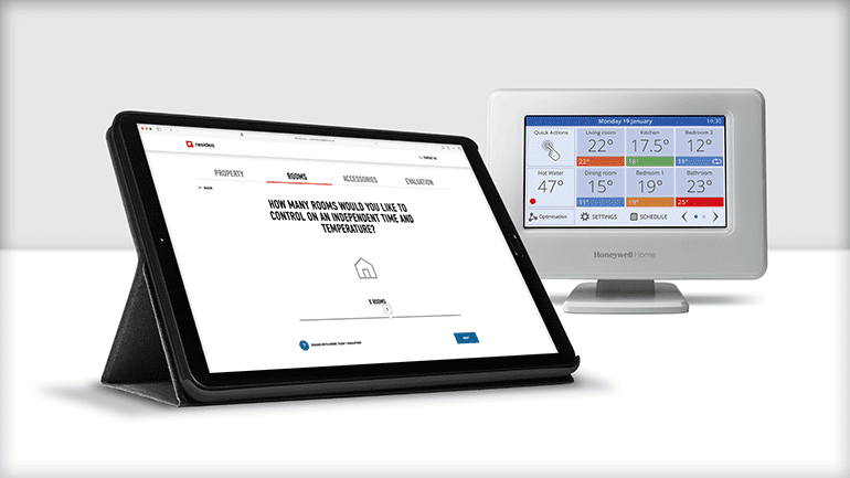 Evohome system builder in-use illustration using an in home display and tablet device