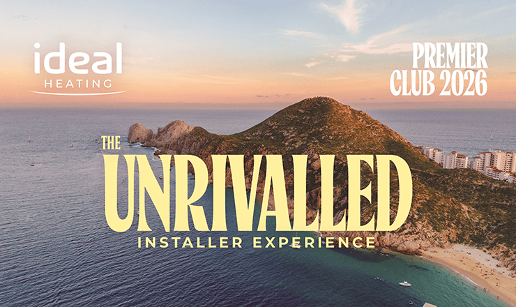Image of holiday island, copy reads: Ideal Heating Premier Club 2026, the Unrivalled Installer Experience
